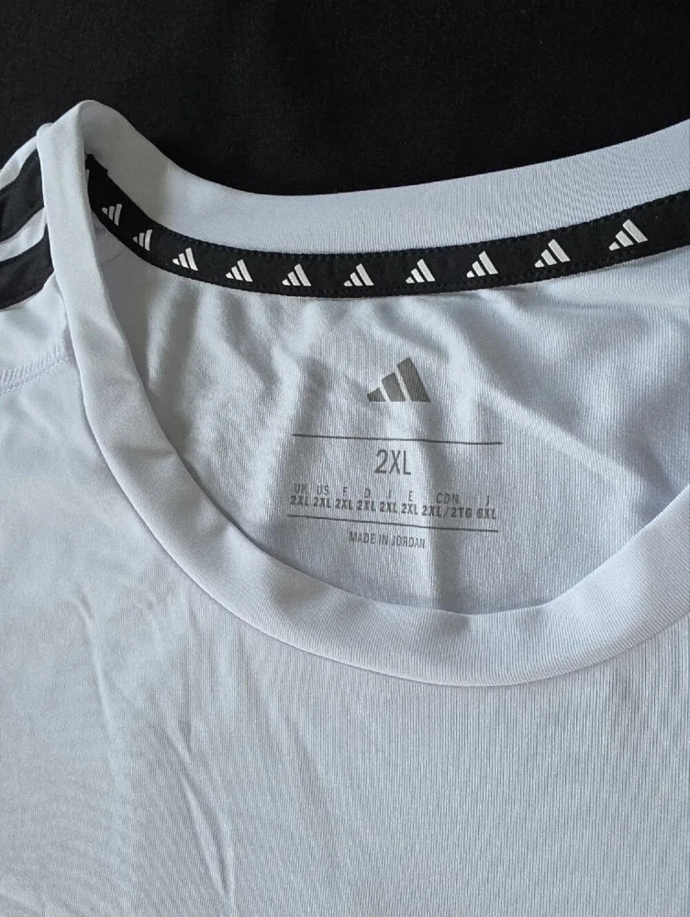 adidas White Short-Sleeve Tee with Black Three-Stripes